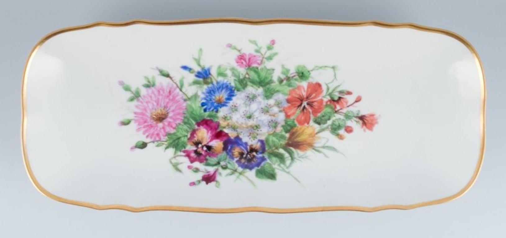 Danish Bing & Grondahl, large rectangular platter hand-painted with flowers For Sale