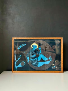 Bing & Grondahl Modernist Blue Tile Wall Art Piece, 1960s