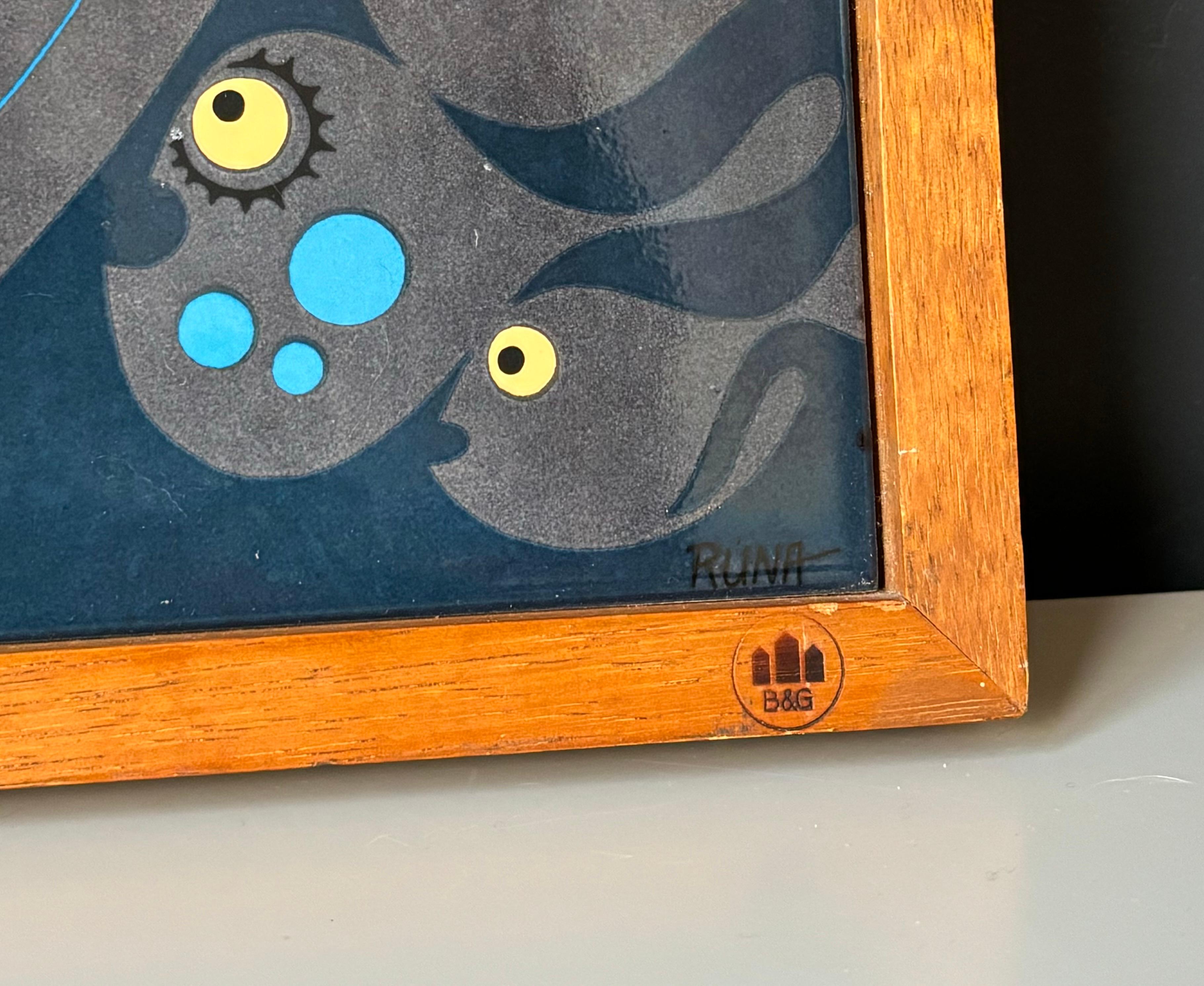 Glazed Bing & Grondahl Modernist Blue Tile Wall Art Piece, 1960s For Sale