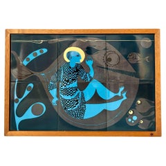 Bing & Grondahl Pieza de arte mural modernista de azulejos azules, años 60