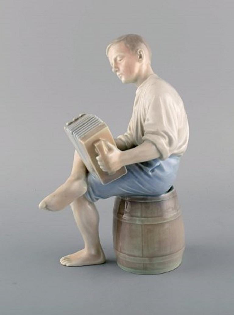 Mid-20th Century Bing & Grondahl Porcelain Figure, Boy with an Accordion, 1950s