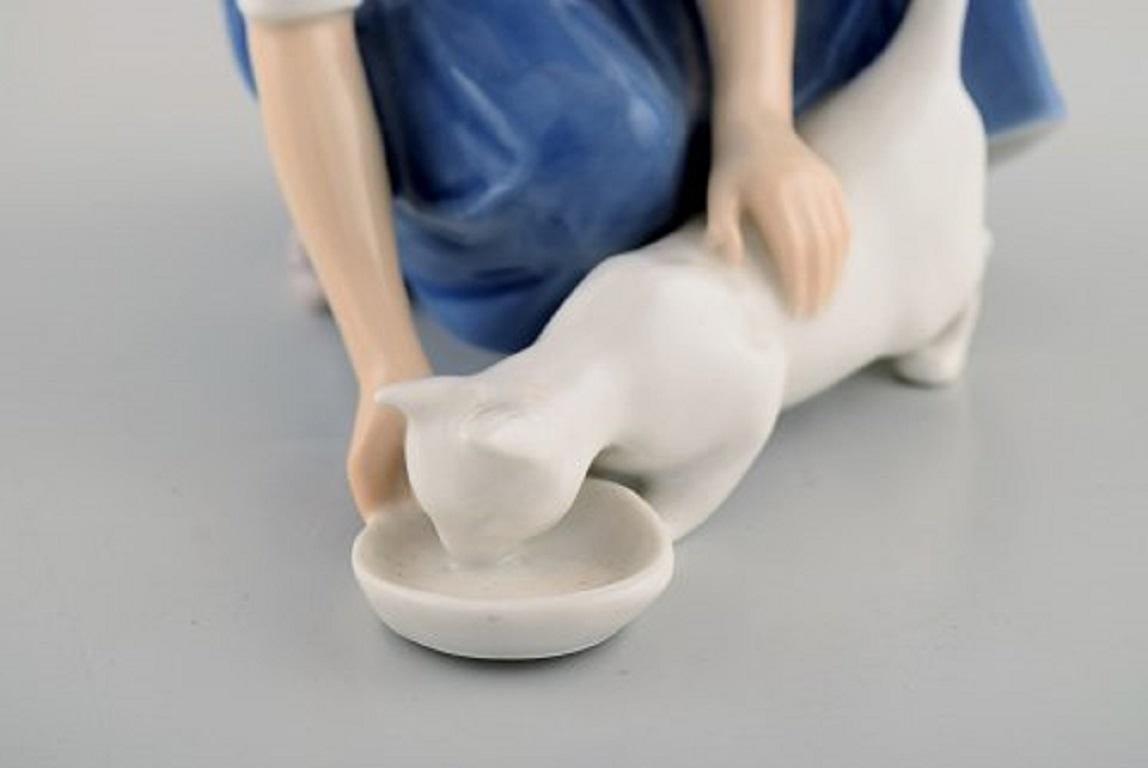 Danish Bing & Grondahl Porcelain Figure, Girl with a Cat, 1920s-1930s