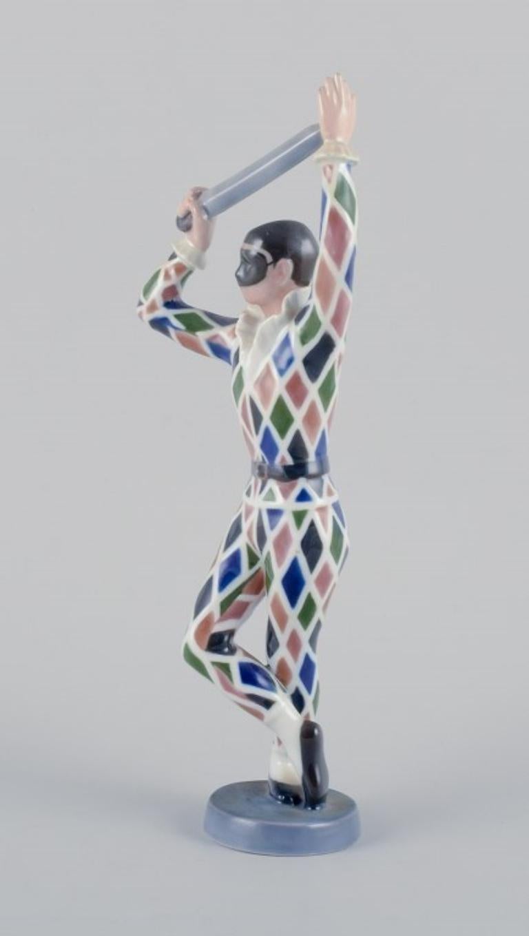 Danish Bing & Grondahl. Porcelain figure of Harlequin. Designed by Ebbe Sadolin. For Sale