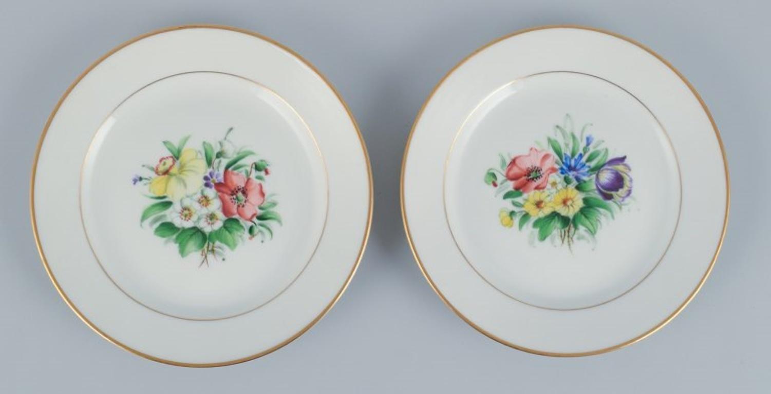Bing & Grondahl, set of fourteen plates hand-painted with flowers. For Sale 1