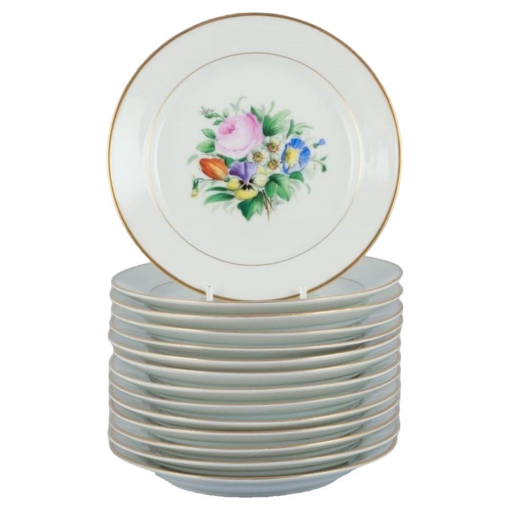 Bing & Grondahl, set of fourteen plates hand-painted with flowers. For Sale
