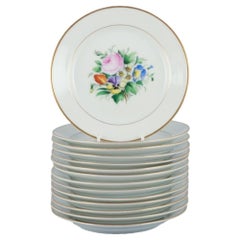 Bing & Grondahl, set of fourteen plates hand-painted with flowers.
