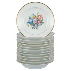 Bing 
Grondahl, set of thirteen small plates hand-painted with flowers