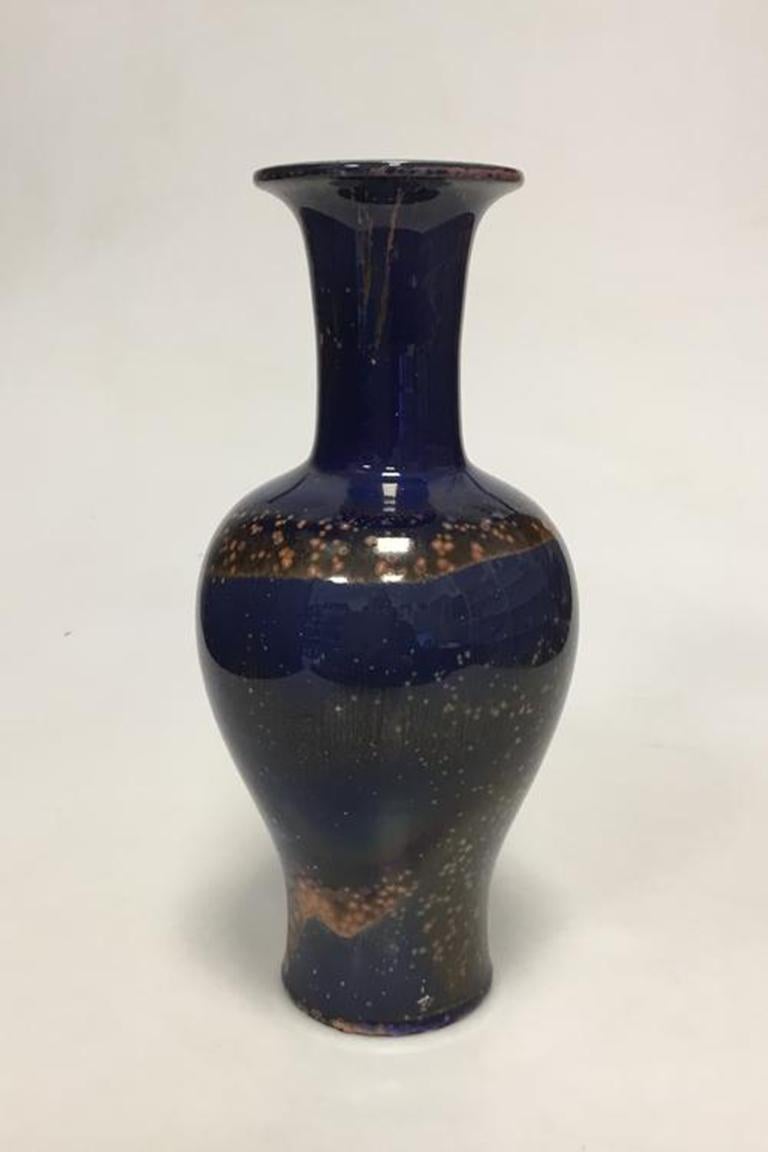 Bing & Grondahl Stoneware Crystal Glaze Vase by Engineer H. Busch Jensen No 393 In Good Condition For Sale In Copenhagen, DK