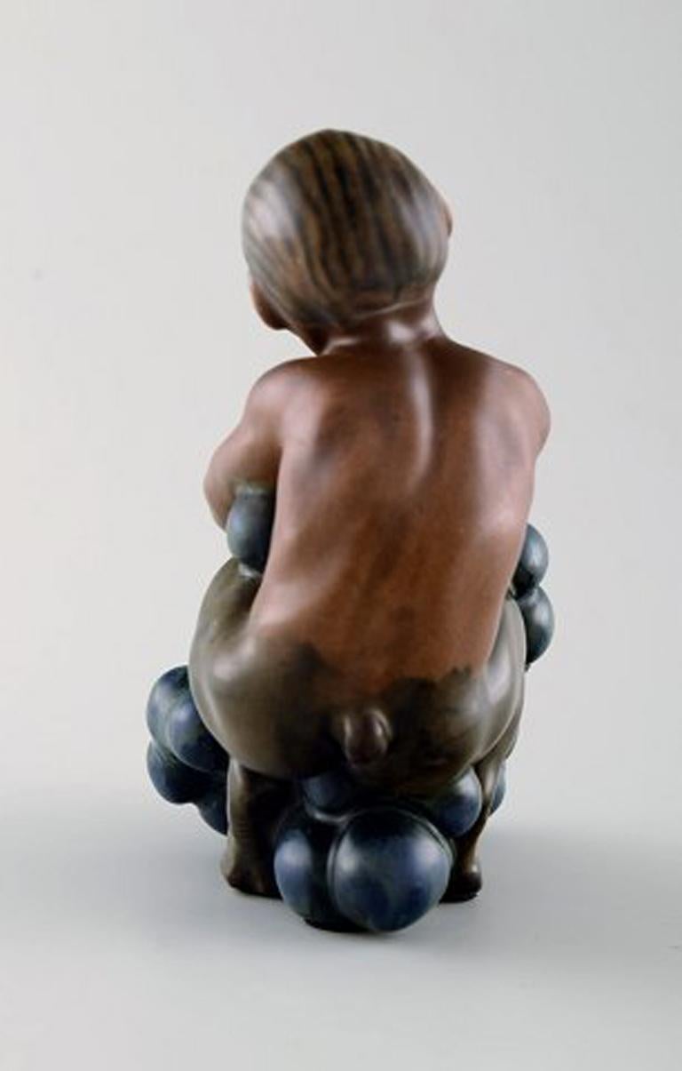 Art Deco Bing & Grondahl Stoneware Figurine of Small Bacchus with Bunch of Grapes For Sale