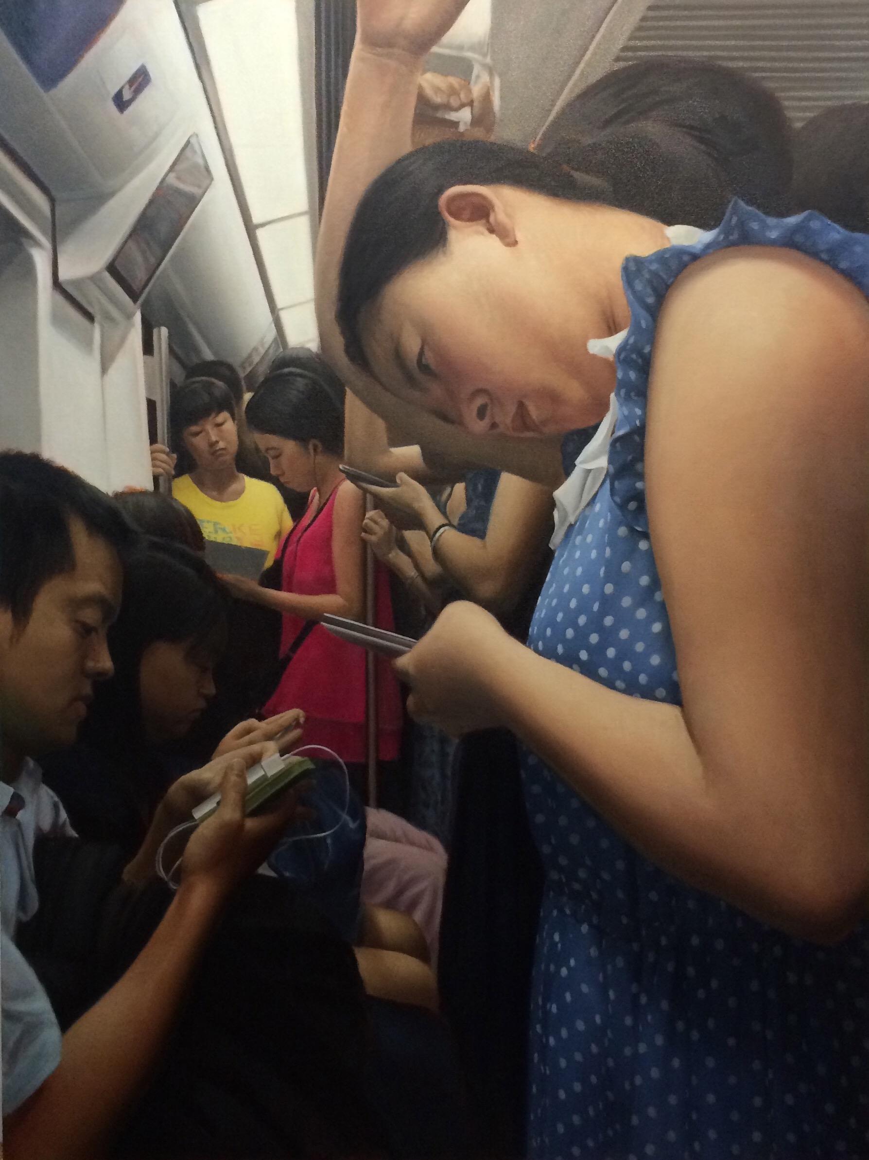 Bing Zhang Figurative Painting – U-Bahn Nr. 2 - Peking