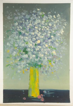 Binhua Cao Óleo original floral sobre lienzo "Flores en un jarrón verde"