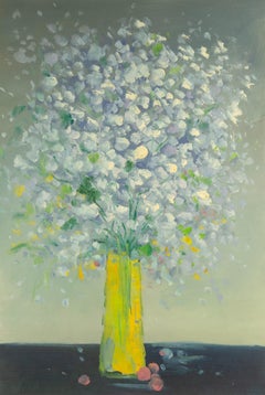 Binhua Cao Óleo original floral sobre lienzo "Flores en un jarrón verde"