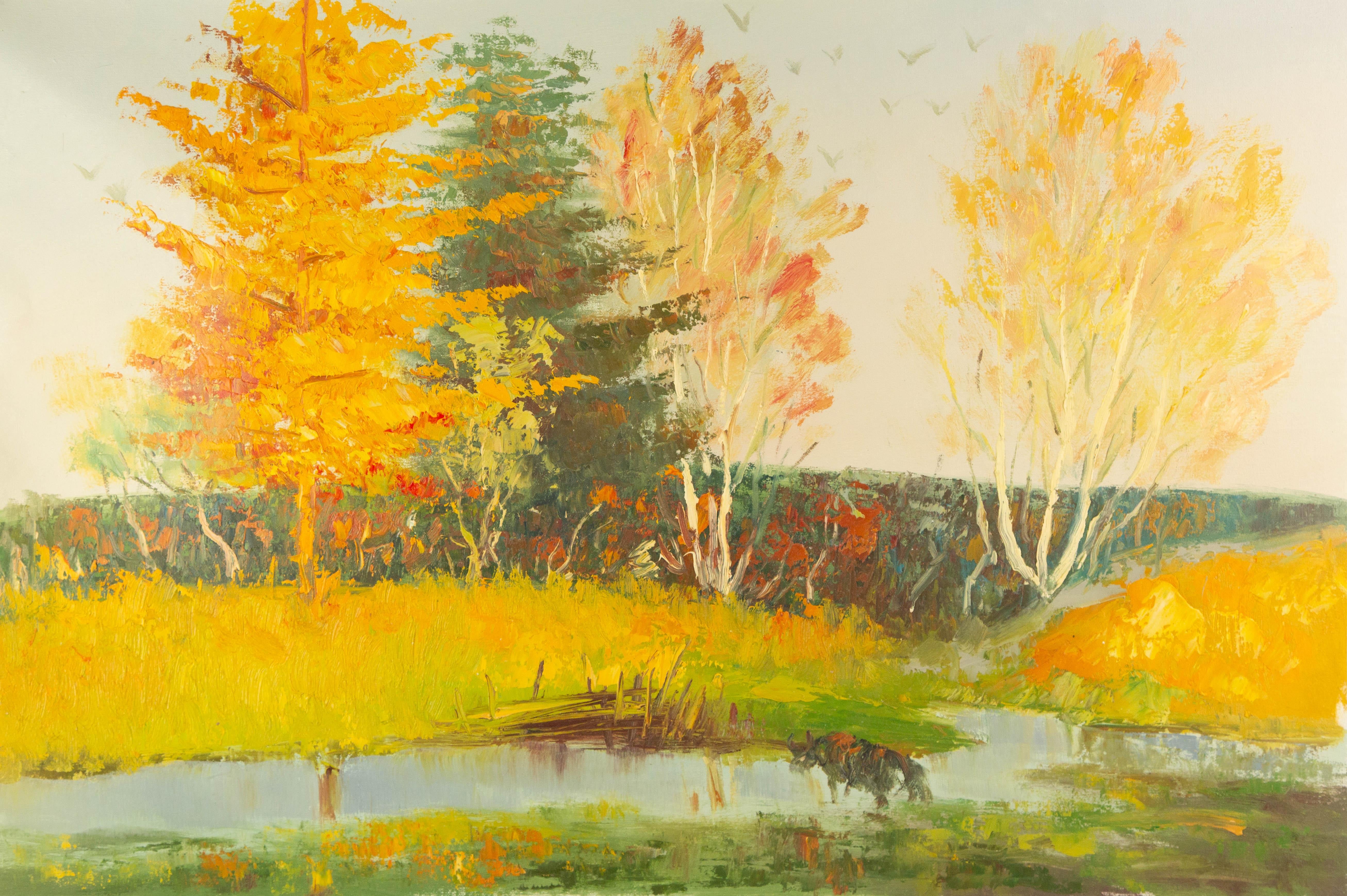 Binhua Cao Landscape Original Oil On Canvas "Autumn Colors"