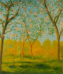 Binhua Cao Landscape Original Oil On Canvas "Blooming Season" (Paysage original à l'huile sur toile)