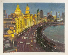 Binhua Cao Paysage Huile originale sur toile "City Memories" (souvenirs de la ville)