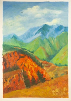 Binhua Cao Landscape Original Oil On Canvas "Red & Green Mountains"