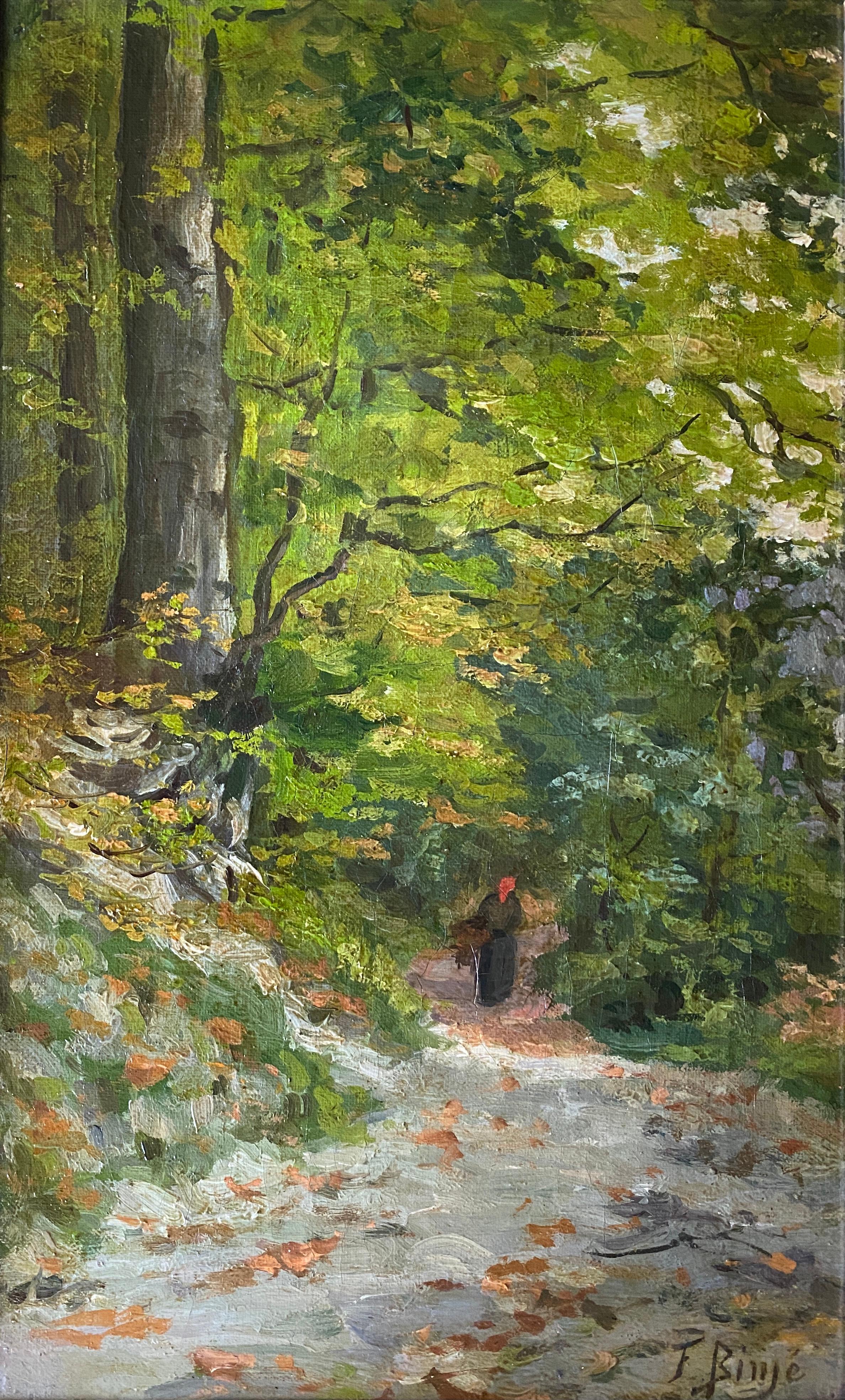 Un camino en el bosque, Frans Binjé, Luik 1835 - 1900 Bruselas, Pintor belga - Painting de Binjé Frans