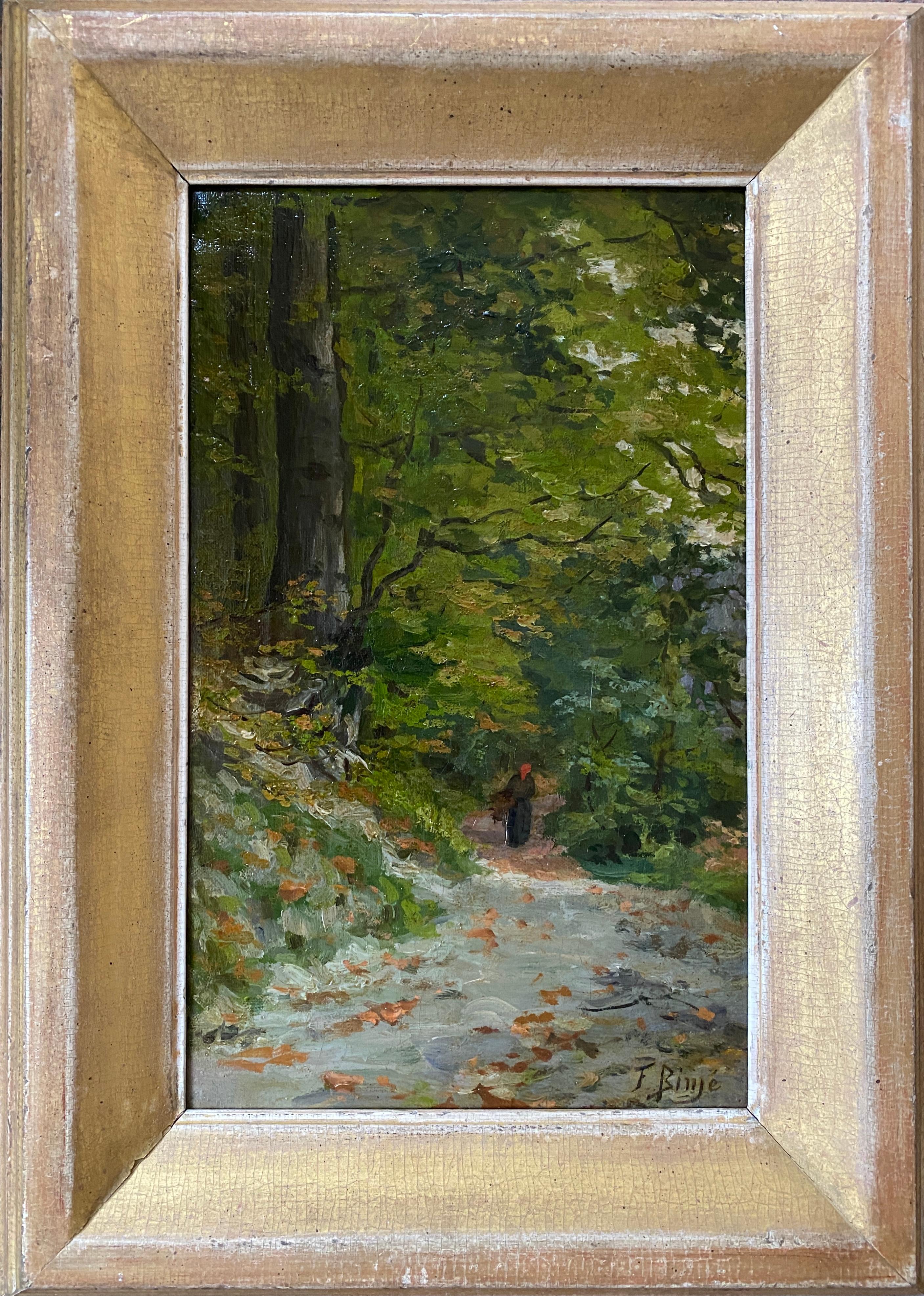 Binjé Frans Figurative Painting – Ein Weg im Wald, Frans Binjé, Luik 1835 - 1900 Brüssel, belgischer Maler