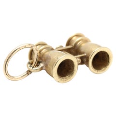 Charm binoculare, oro giallo 14k, lunghezza 0,63 pollici, charm minuscolo