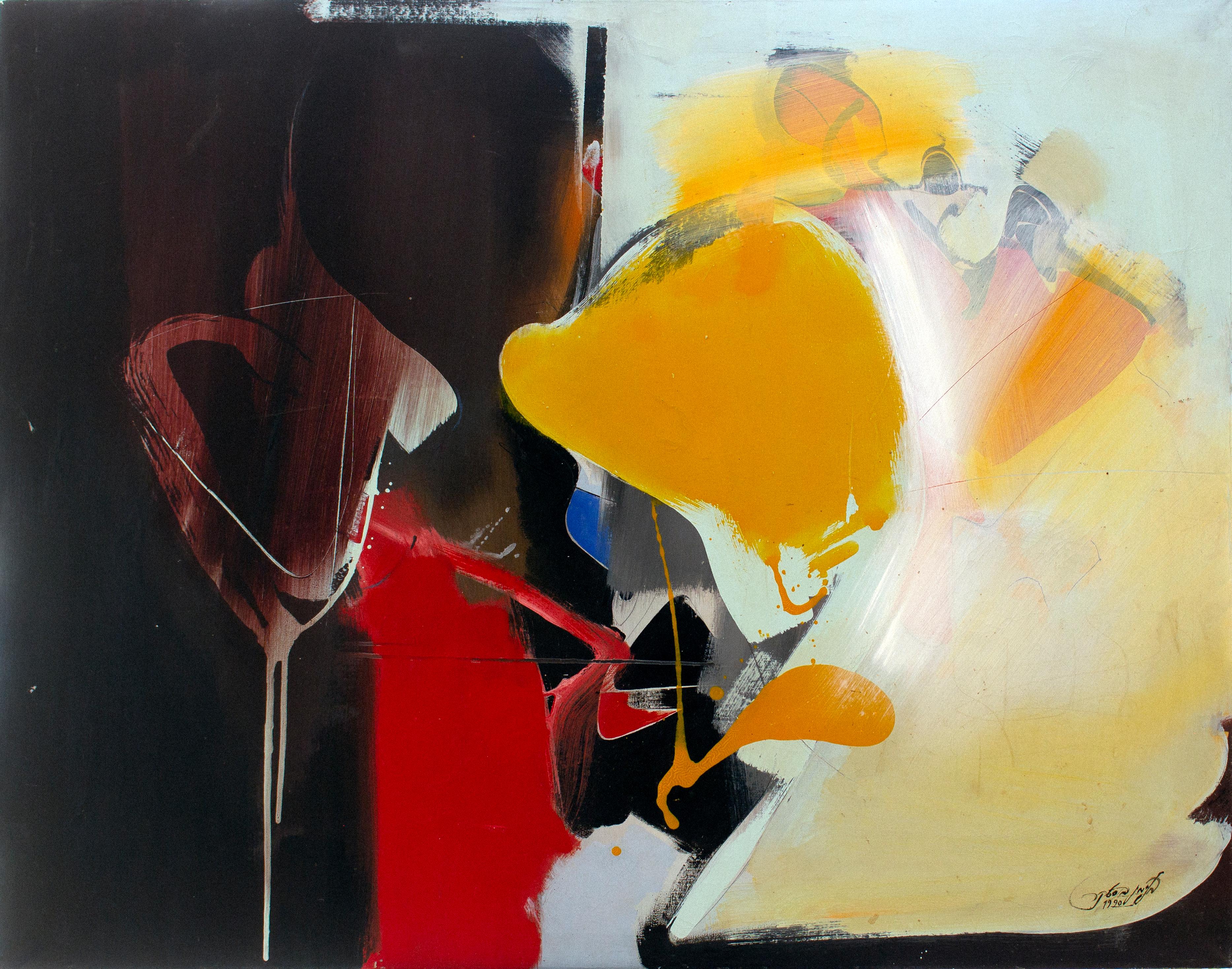 Binyamin Basteker, composition abstraite, 1990  huile sur toile   87 x 115 cm