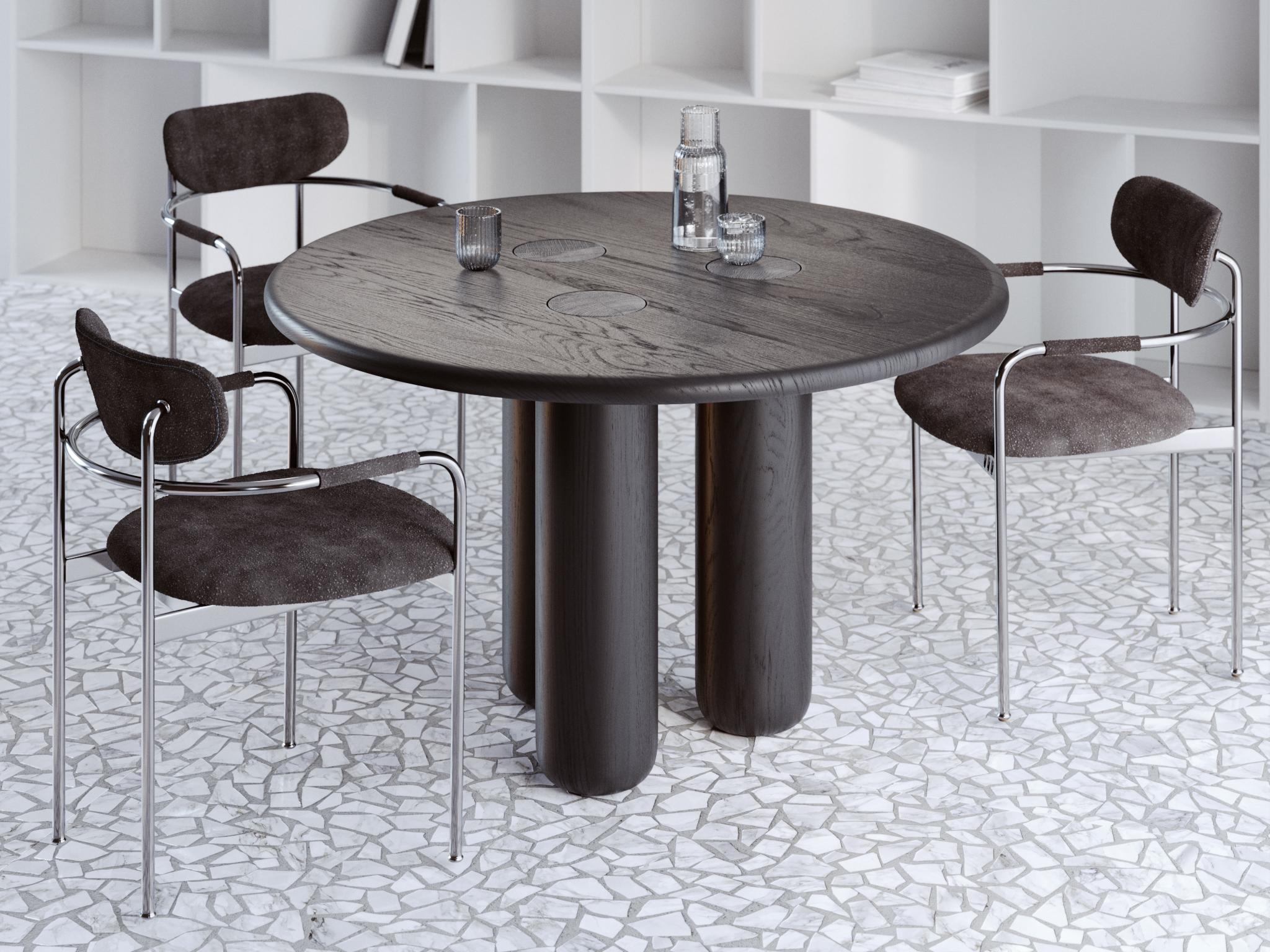 Moldovan Organic Modern Round Solid Oak Dining Table in Black For Sale
