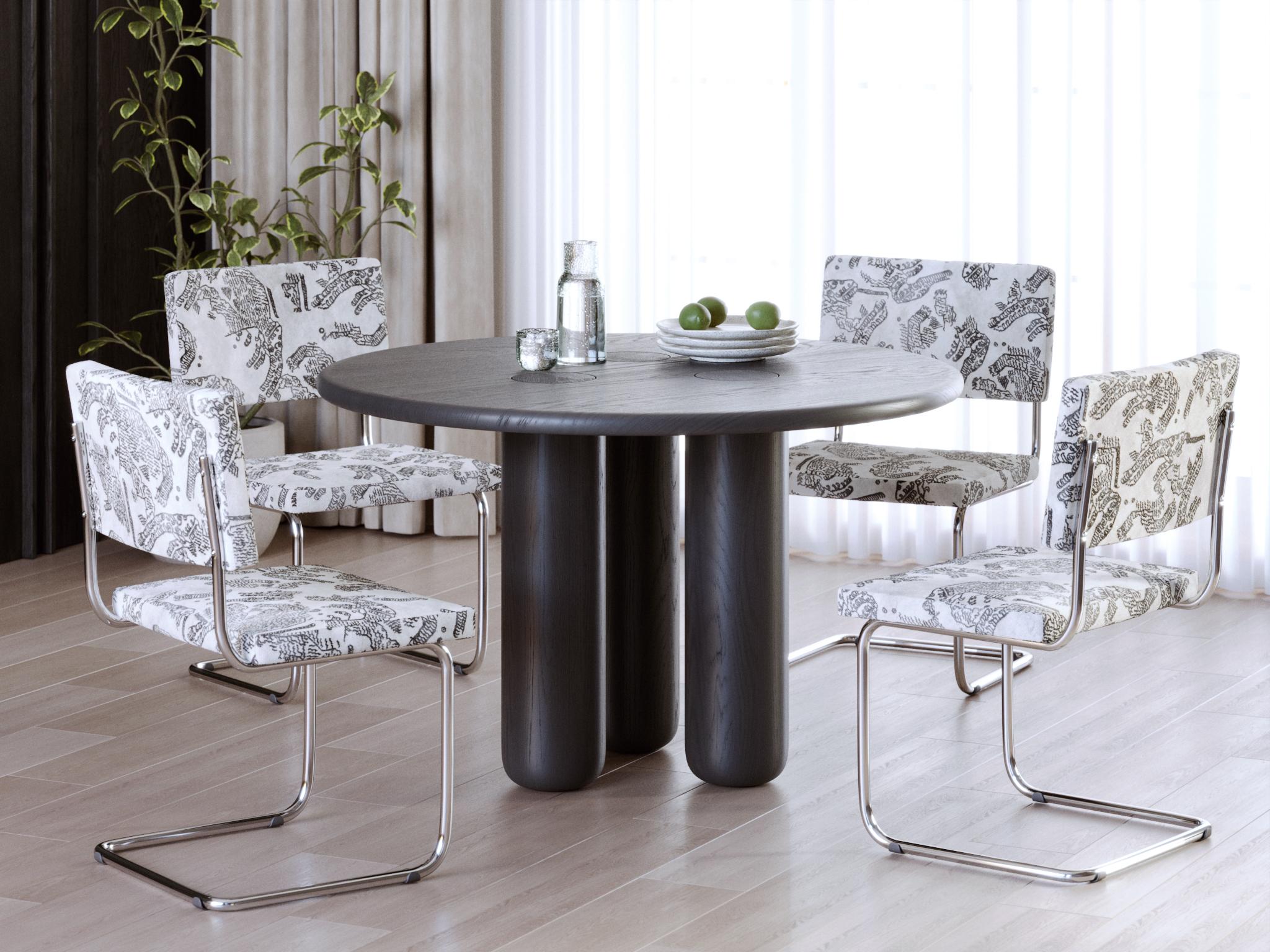 Hand-Crafted Organic Modern Round Solid Oak Dining Table in Black For Sale