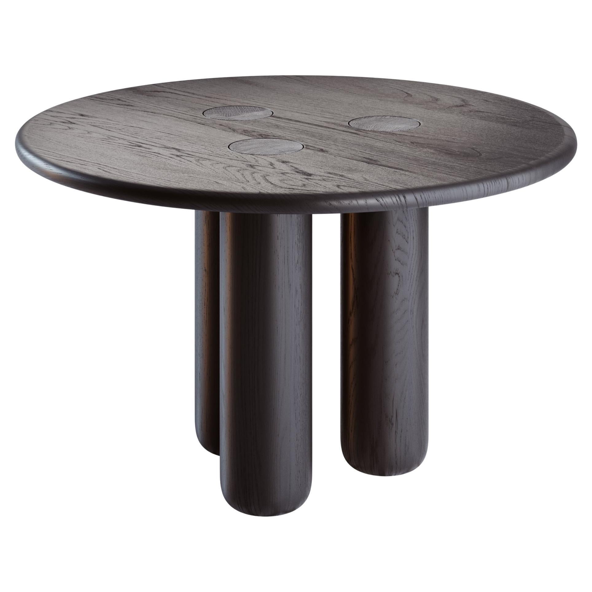 Organic Modern Round Solid Oak Dining Table in Black For Sale
