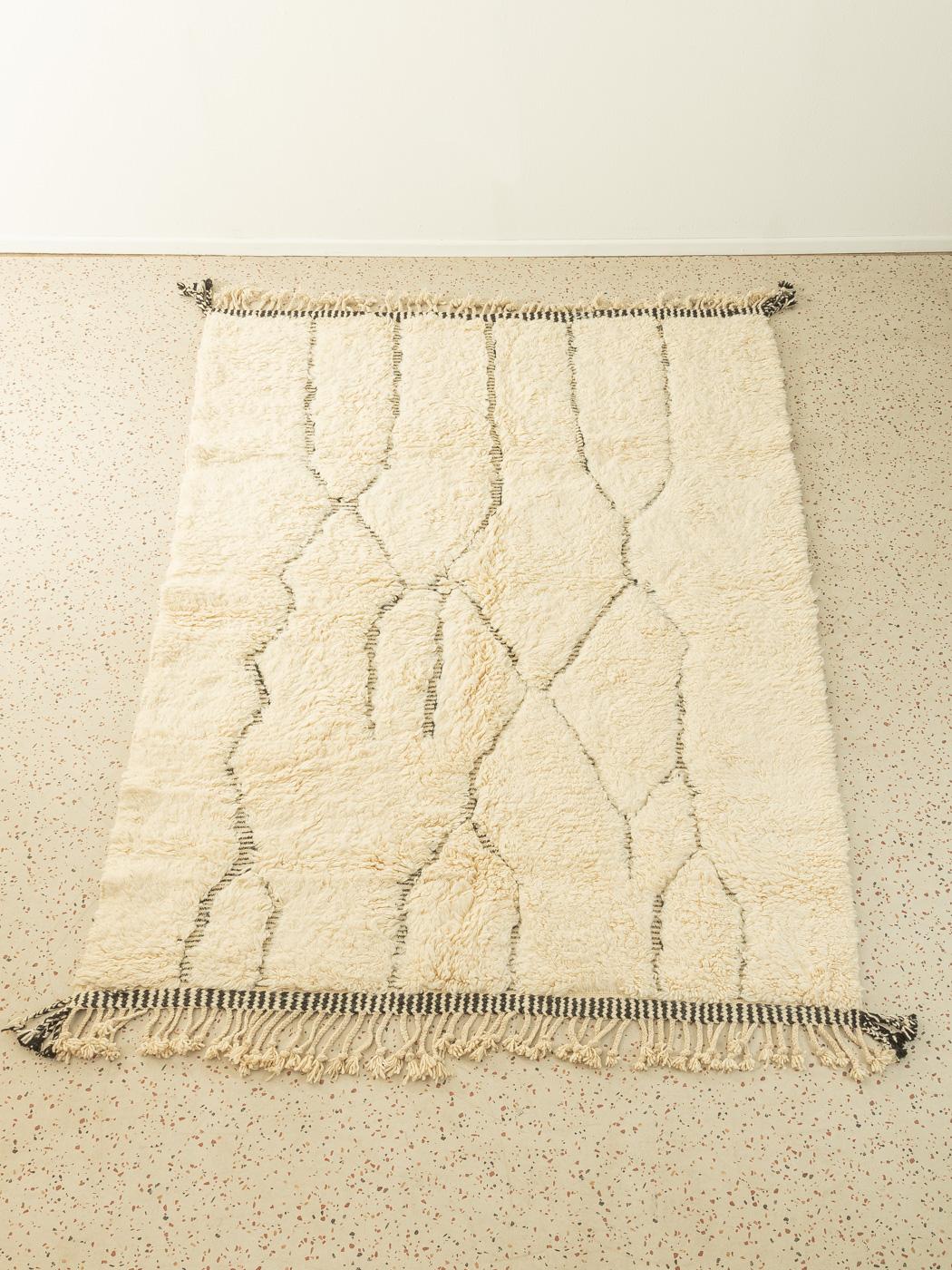 Hand-Woven Biographies Moroccan Berber Rug Atlas Mountains Creamy Black Wool For Sale