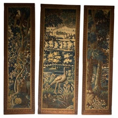 Antique Biombo / tríptico / cuadro formado por tres fragmentos de tapiz de Abusson 