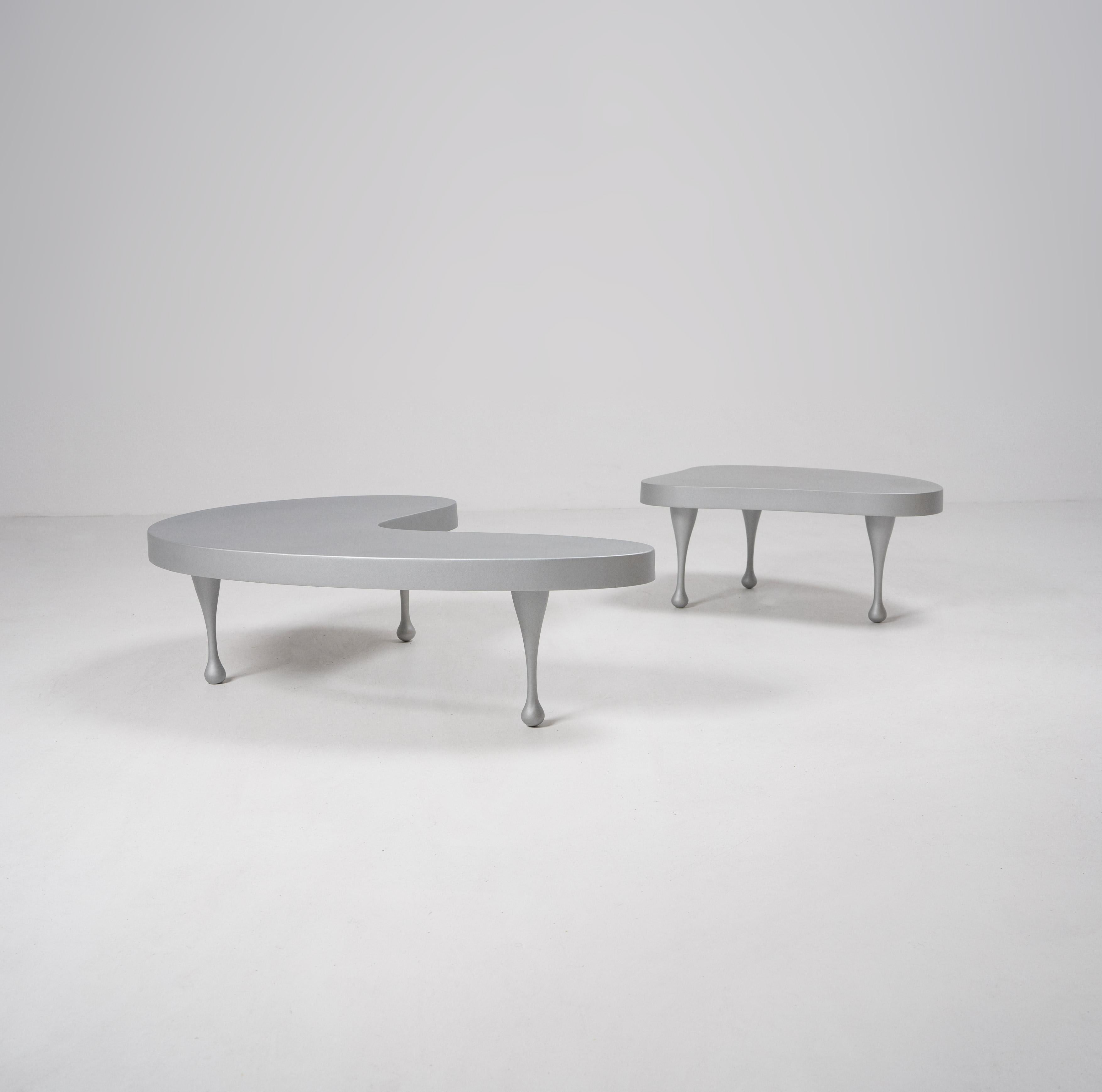 Post-Modern Biomorphic Aluminium Nesting Tables by Frederick Keisler, c.1990