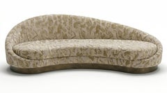 Biomorphic Asymmetric Curved Sofa in Textured Velvet Jacquard & Bronze Plinth