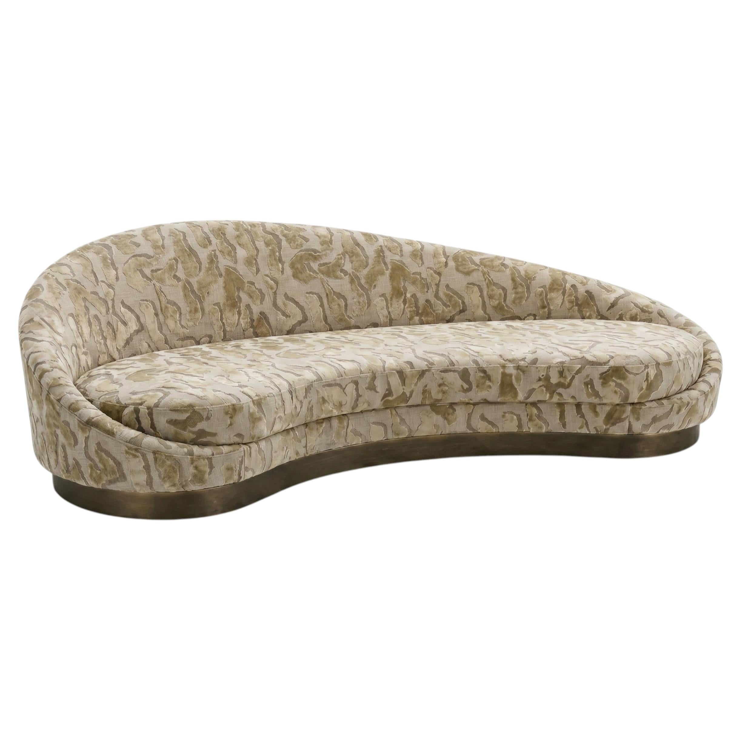 Biomorphic Asymmetric Curved Sofa in Textured Velvet Jacquard & Bronze Plinth