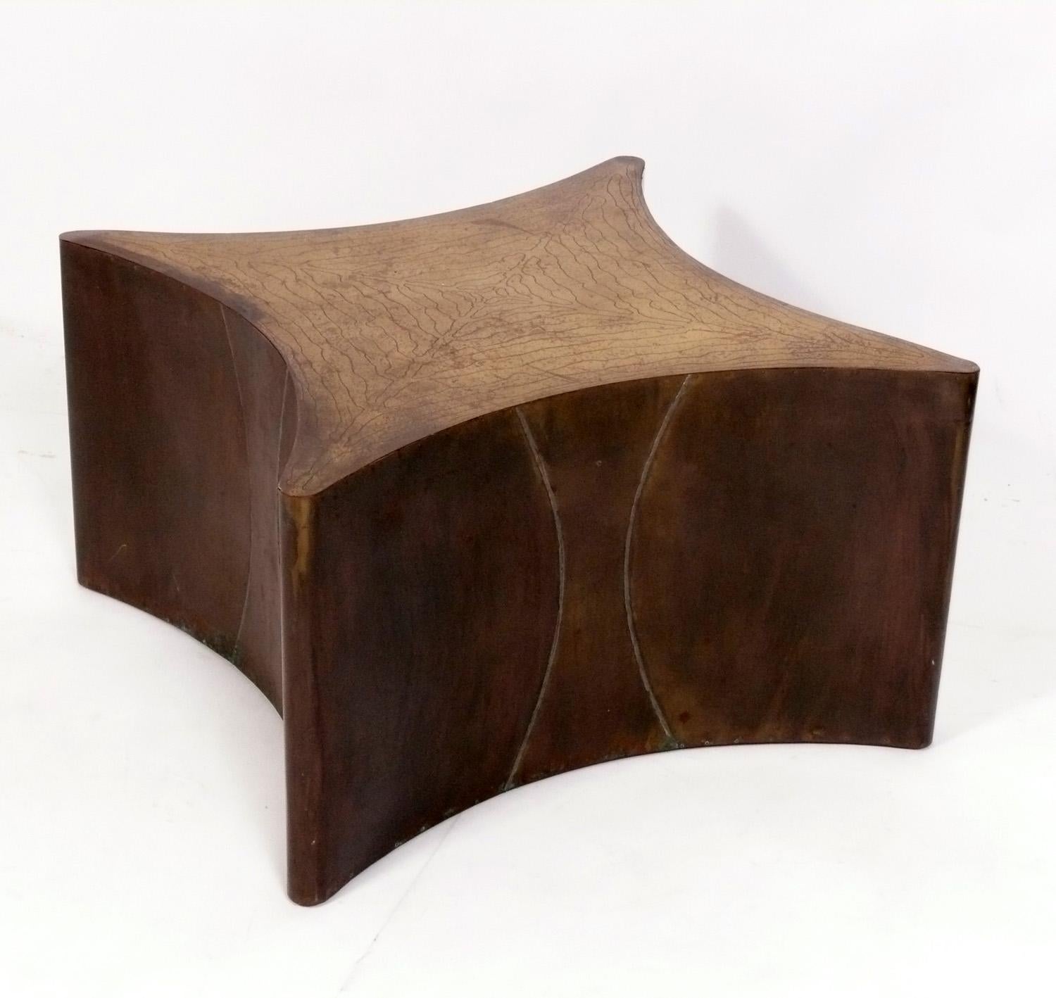 Mid-Century Modern Biomorphic Brass Coffee Table attributed to Philip and Kelvin Laverne For Sale
