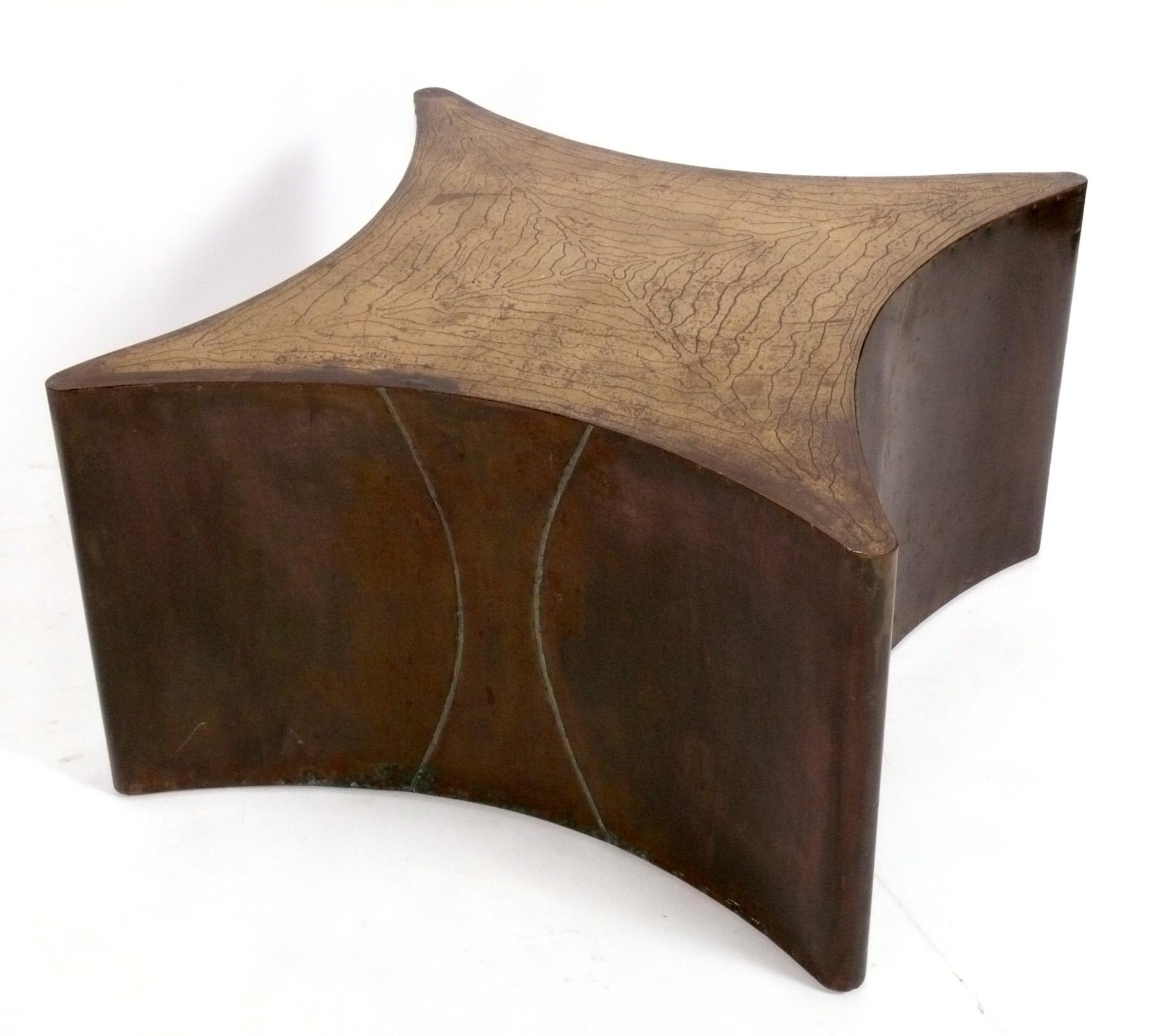 American Biomorphic Brass Coffee Table attributed to Philip and Kelvin Laverne For Sale