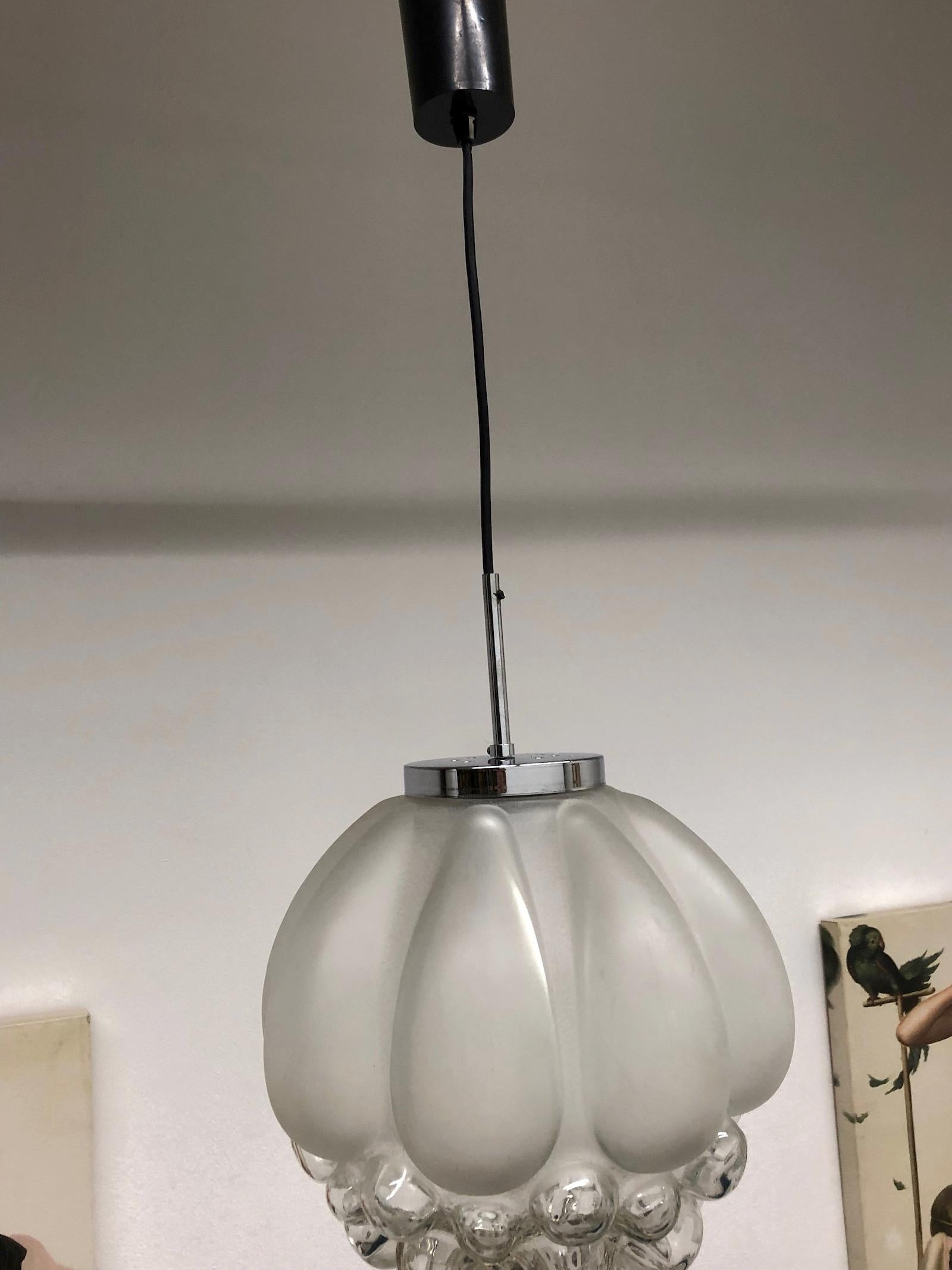 Metal Biomorphic Bubble Glass Pendant Light, 1960s, German
