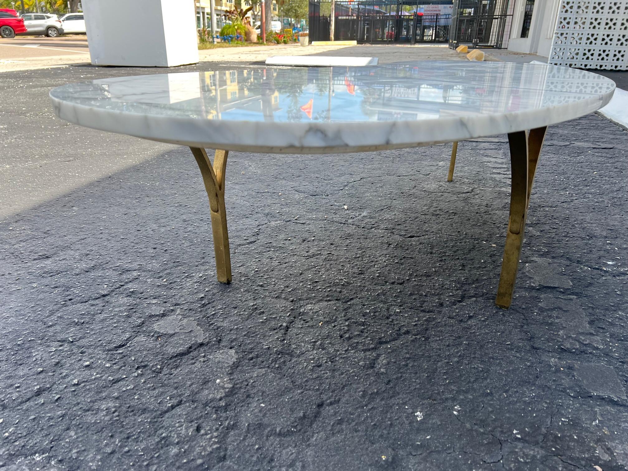 Biomorphic Coffee Table With Italian Marble Top  In Good Condition For Sale In St.Petersburg, FL