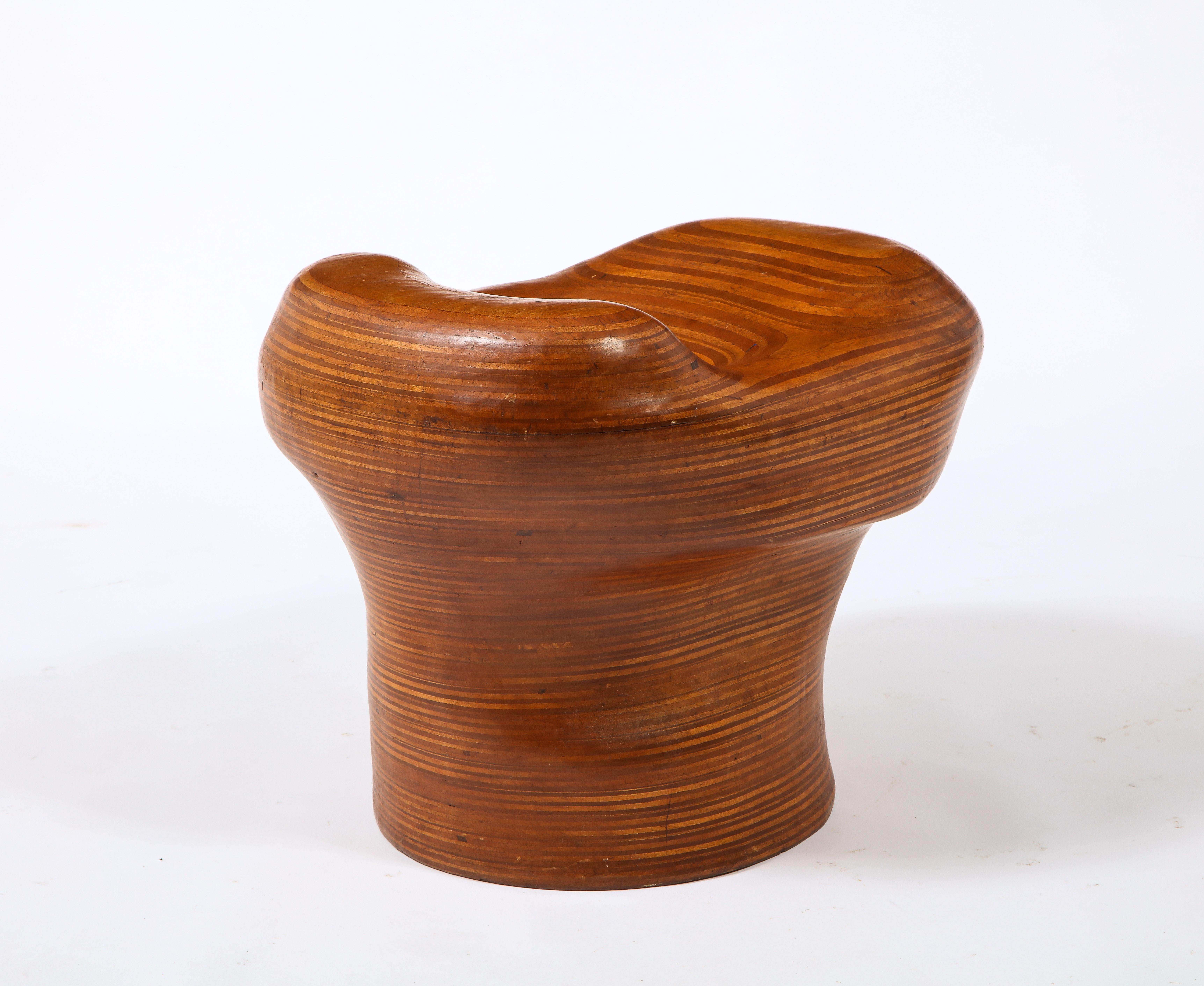 Denis Cospen Biomorphic Stool in Laminated Wood, France 1960's For Sale 6