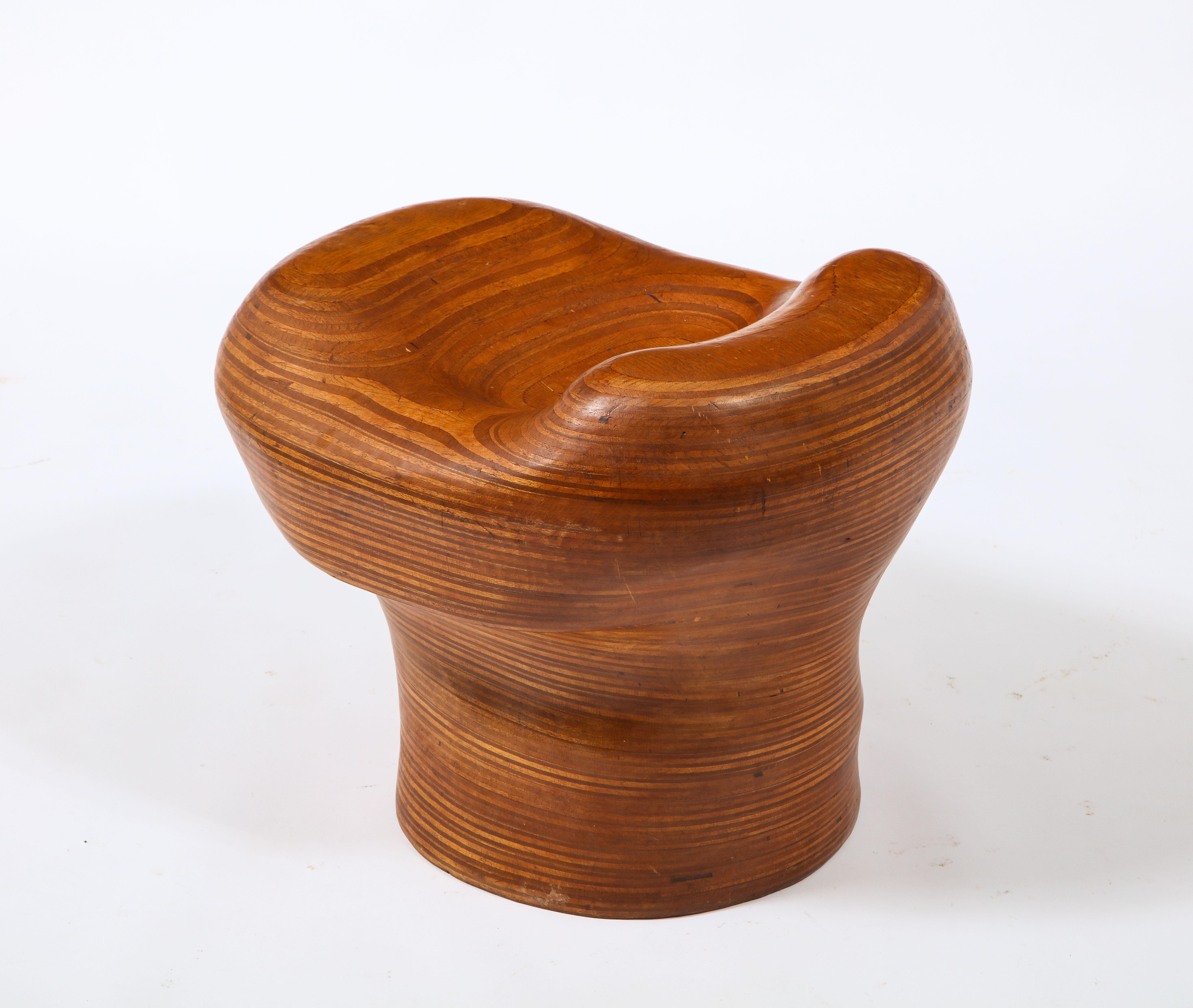 Denis Cospen Biomorphic Stool in Laminated Wood, France 1960's For Sale 9