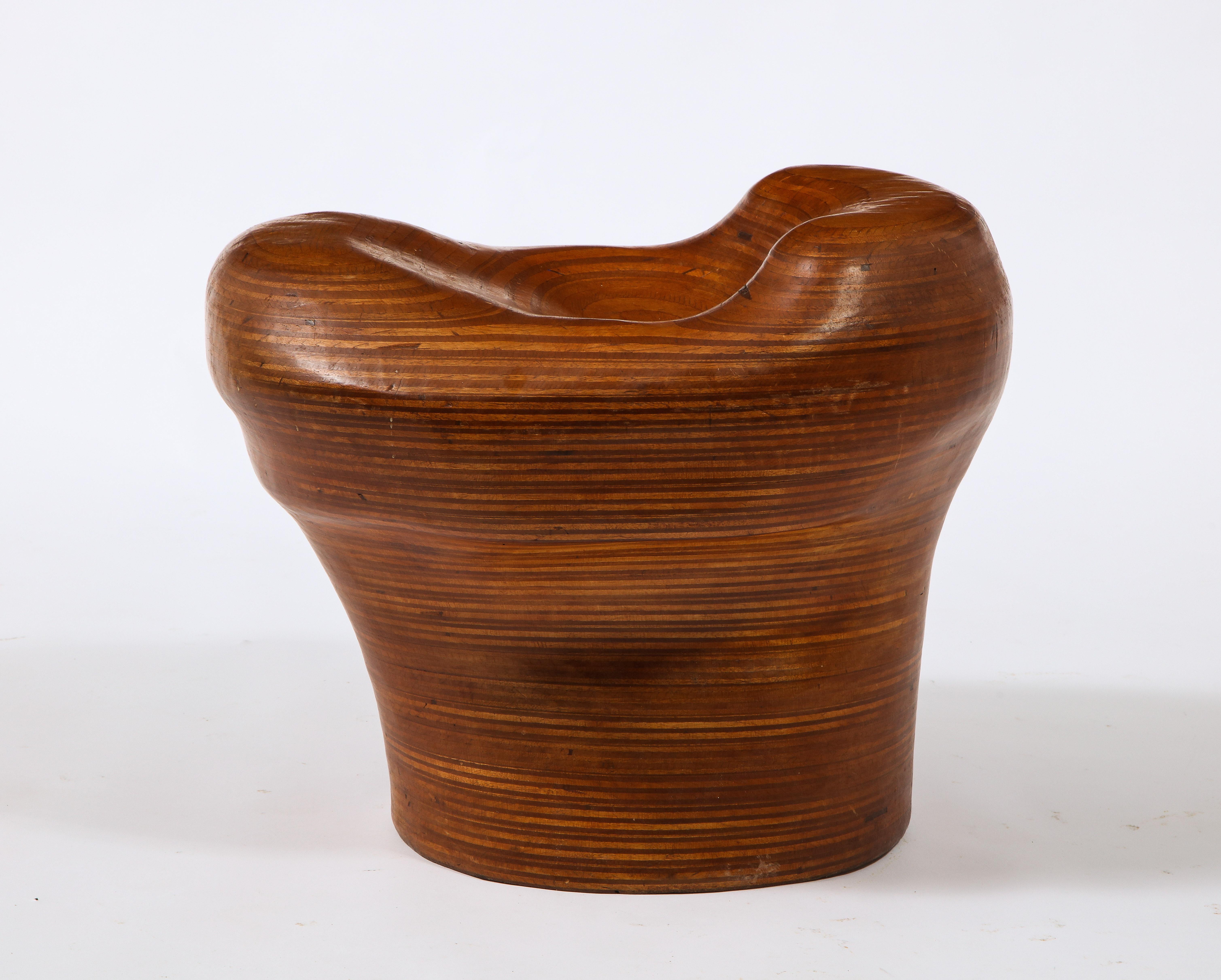 Mid-Century Modern Denis Cospen Biomorphic Stool in Laminated Wood, France 1960's For Sale