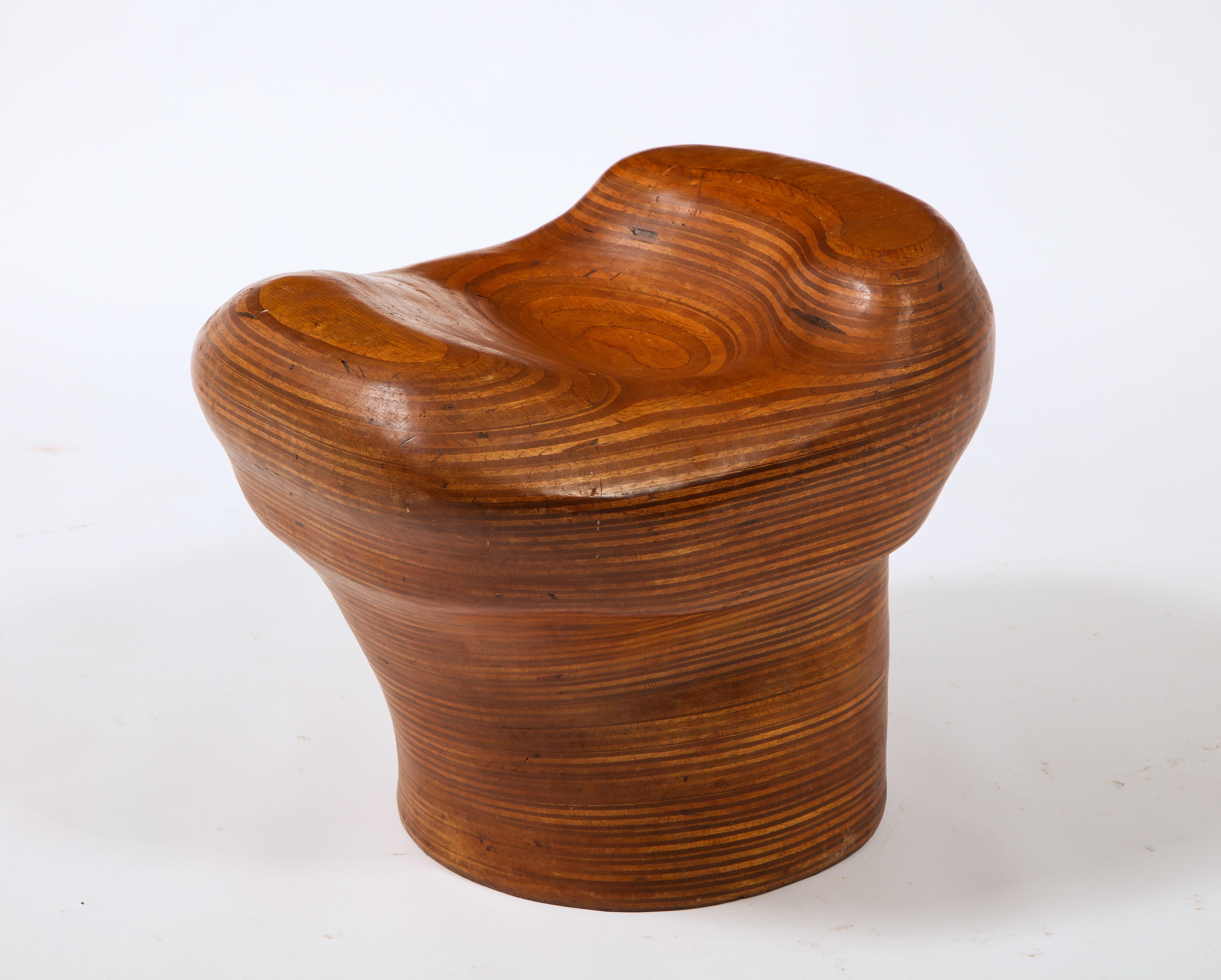 Denis Cospen Biomorphic Stool in Laminated Wood, France 1960's In Good Condition For Sale In New York, NY