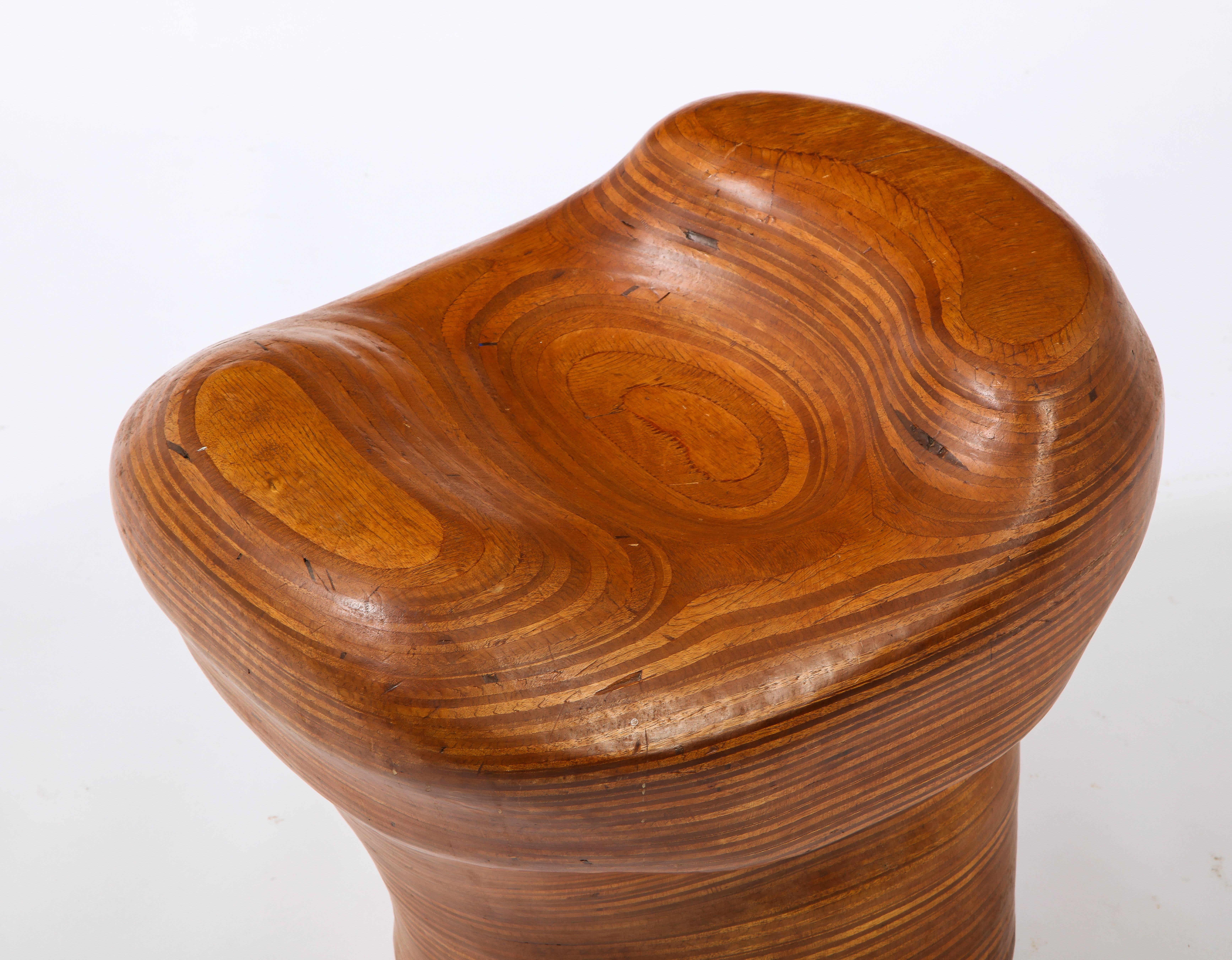 20th Century Denis Cospen Biomorphic Stool in Laminated Wood, France 1960's For Sale