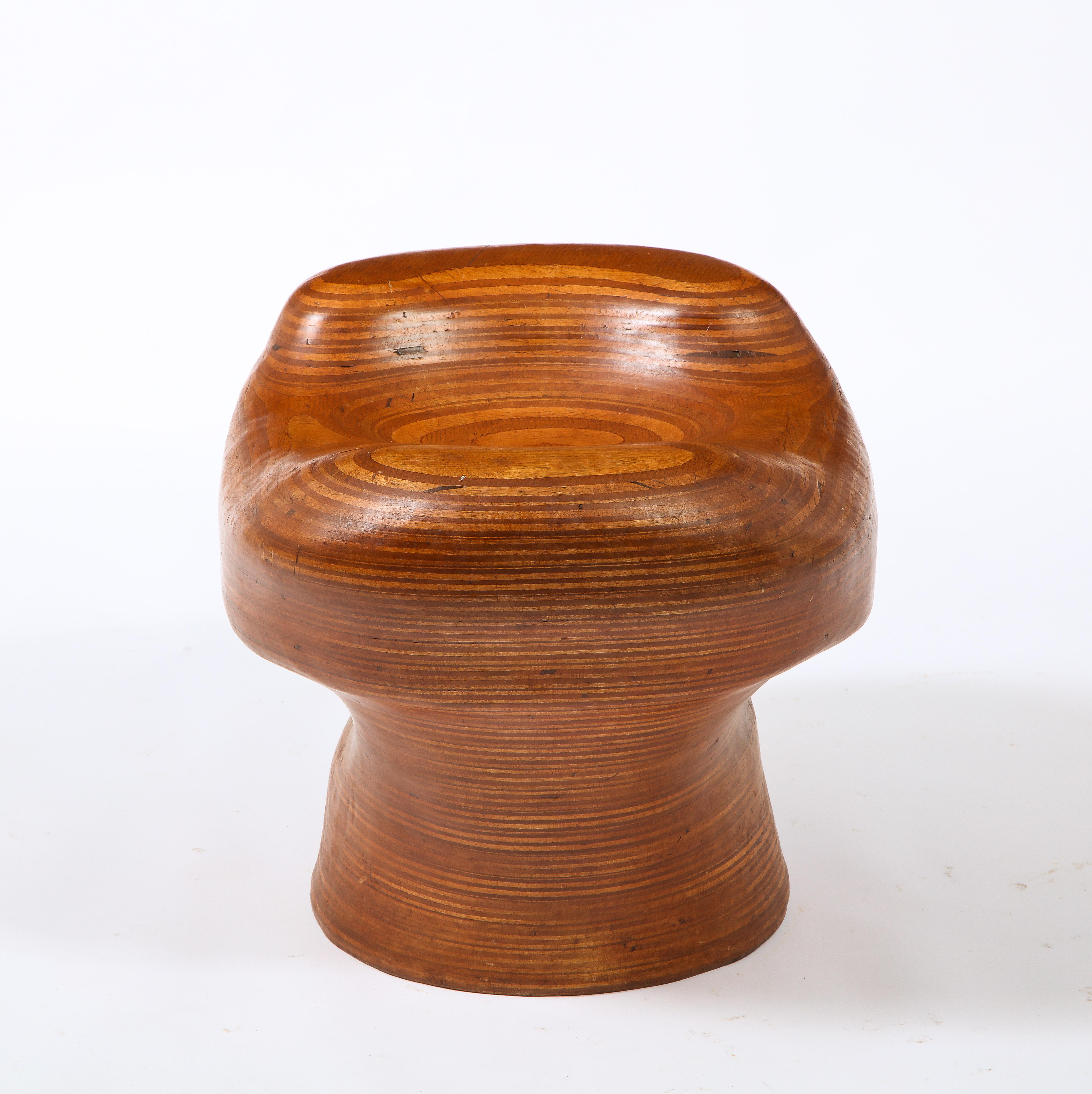 Denis Cospen Biomorphic Stool in Laminated Wood, France 1960's For Sale 1