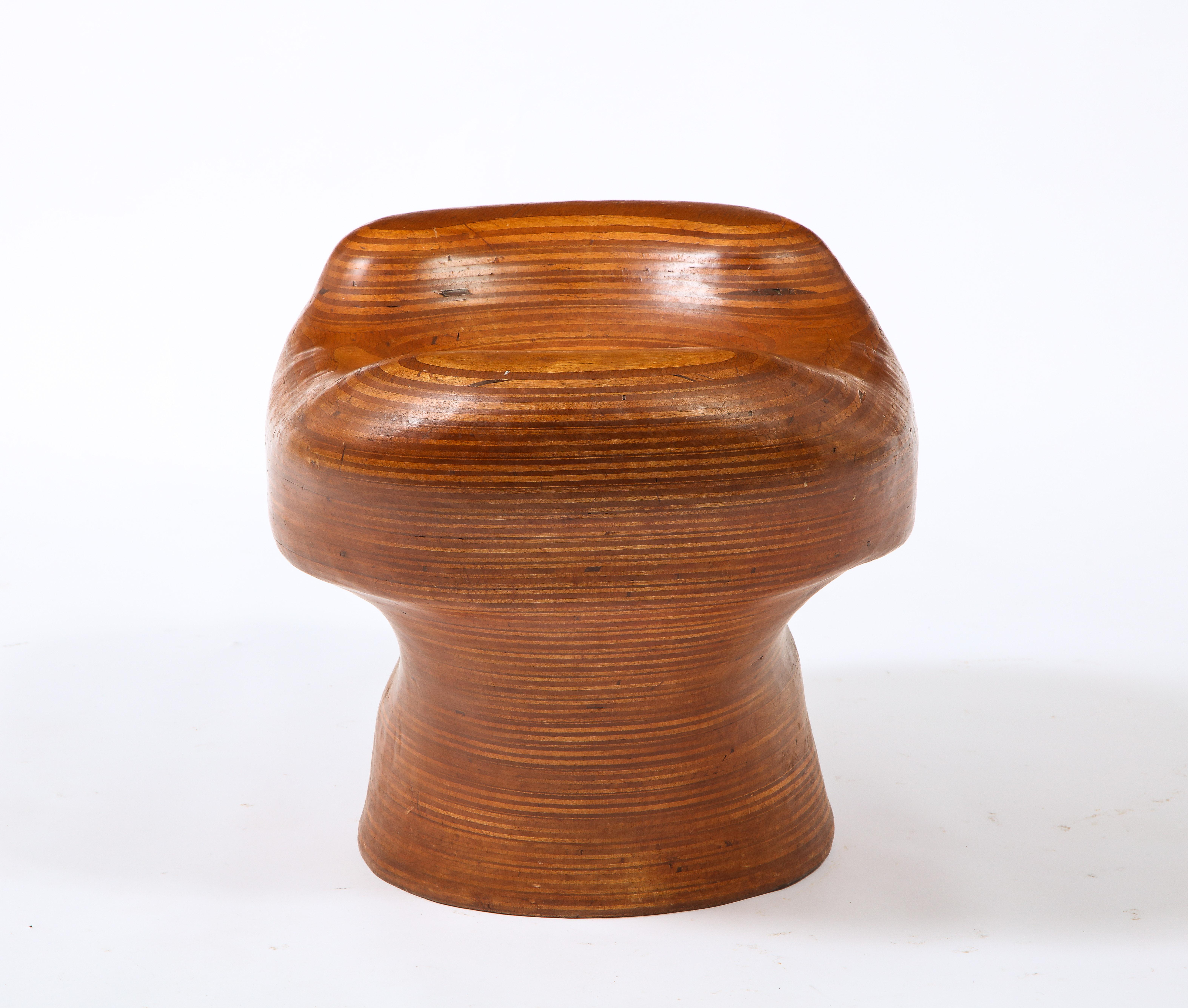 Denis Cospen Biomorphic Stool in Laminated Wood, France 1960's For Sale 2