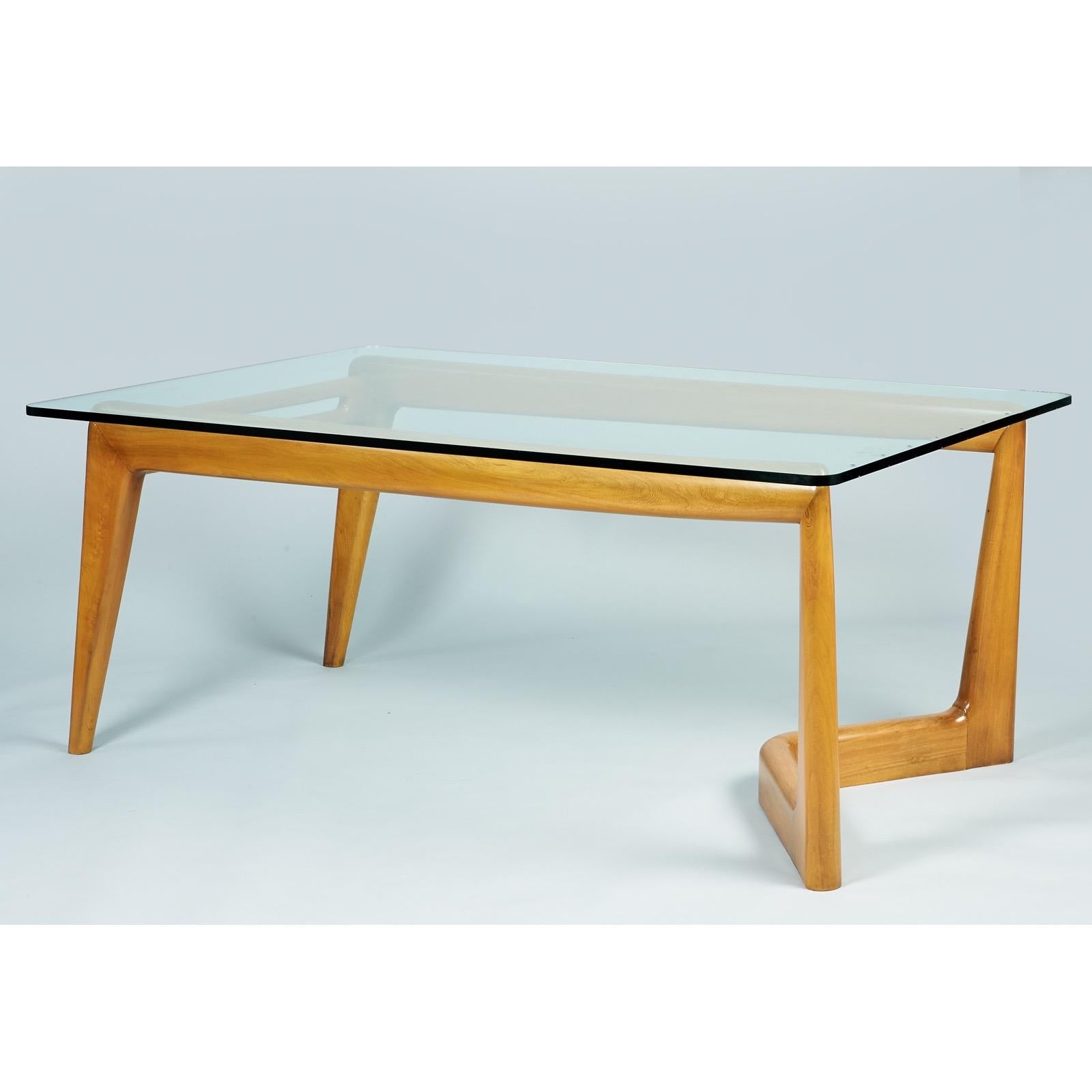 Mid-Century Modern Pierluigi Giordani Monumental Biomorphic Dining Table, Wood + Glass, Italy 1950s For Sale