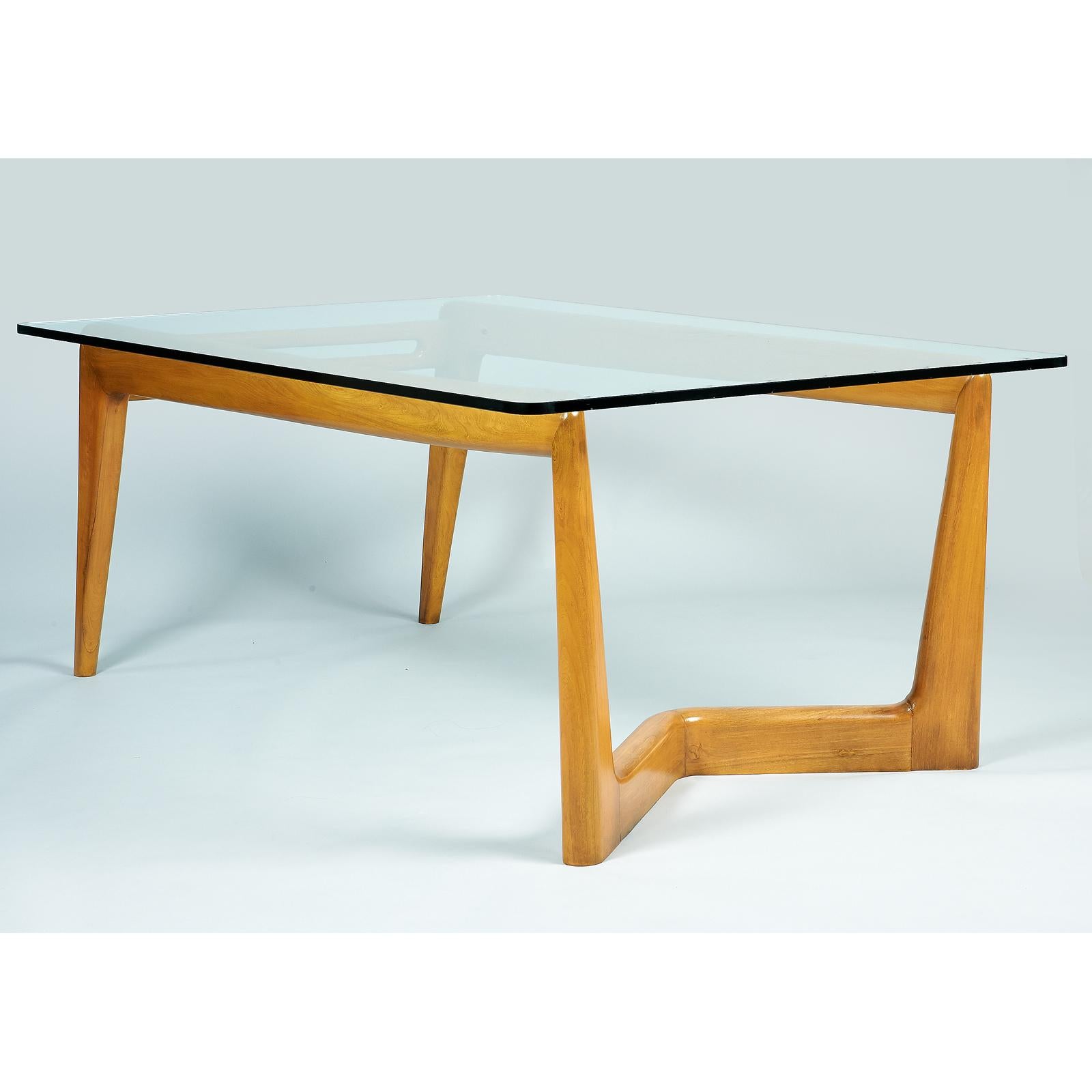 Italian Pierluigi Giordani Monumental Biomorphic Dining Table, Wood + Glass, Italy 1950s For Sale