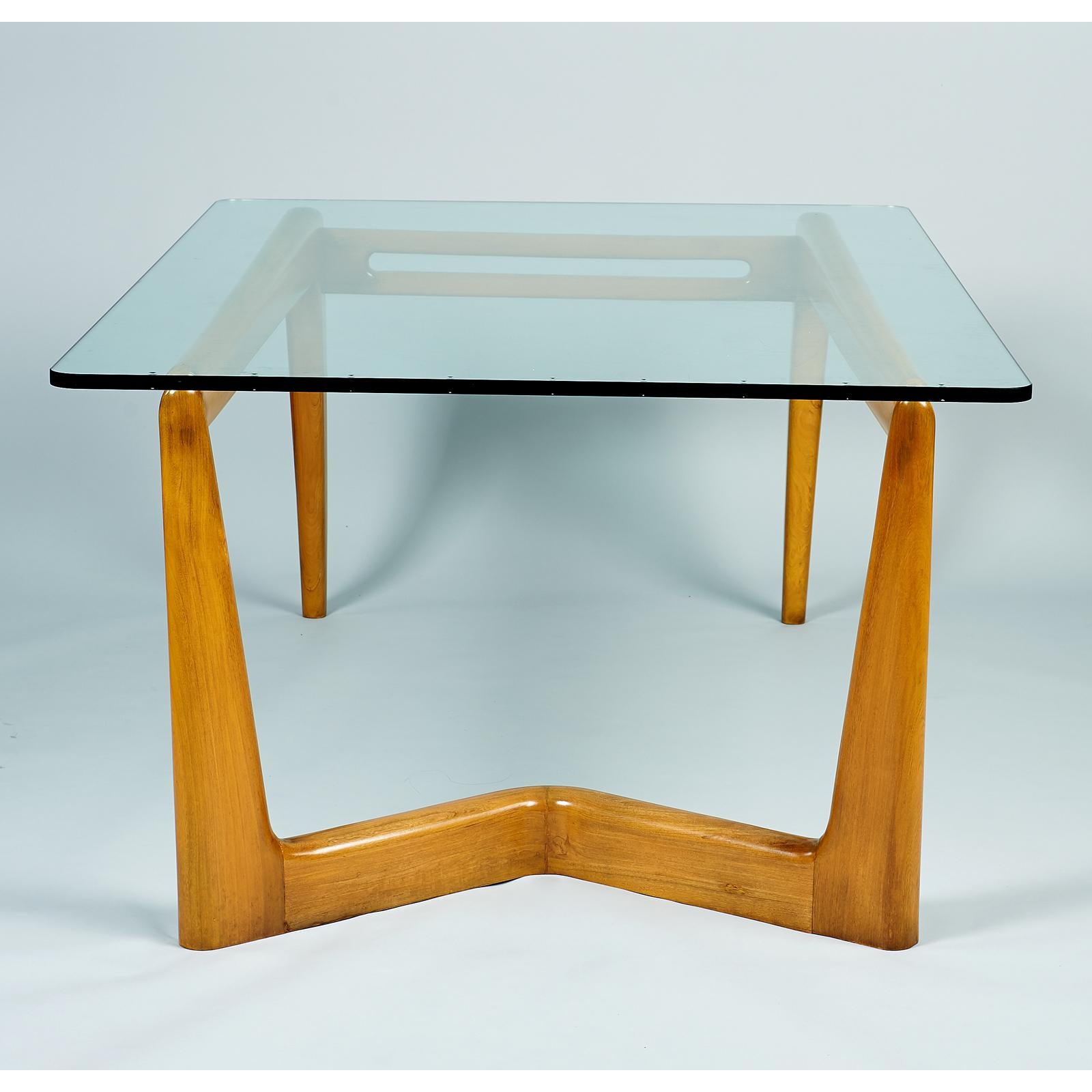 Verre Table de salle à manger monumentale biomorphique de Pierluigi Giordani, Wood Wood + Glass, Italie, années 1950 en vente