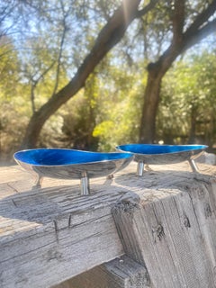 Biomorphic Enameled Silverplate Bowls on Tripod Legs (Denmark), a Pair