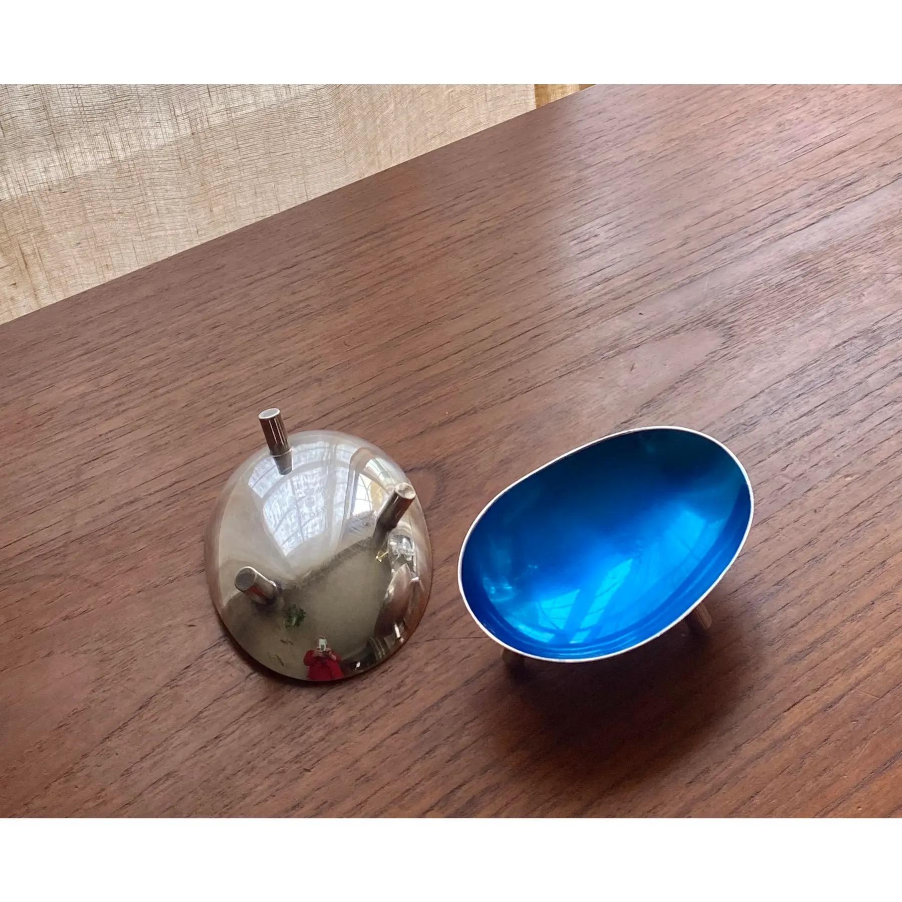 Biomorphic Enameled Silverplate Bowls on Tripod Legs (Denmark), A Pair For Sale 1