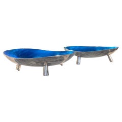Biomorphic Enameled Silverplate Bowls on Tripod Legs (Denmark), a Pair