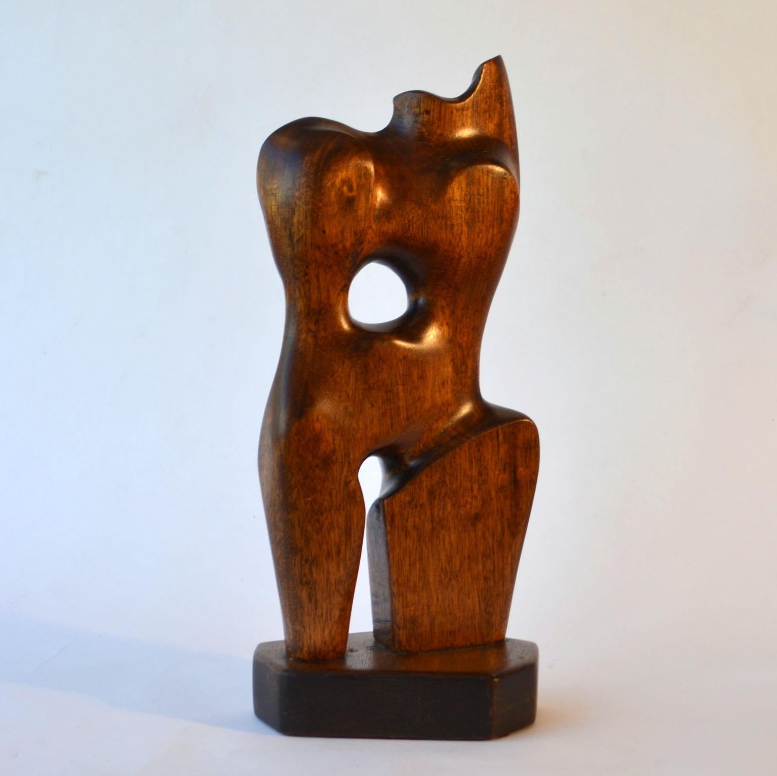 Mid-Century Modern Biomorphic Female Torso Sculpture Hand Carved in Mahogany
